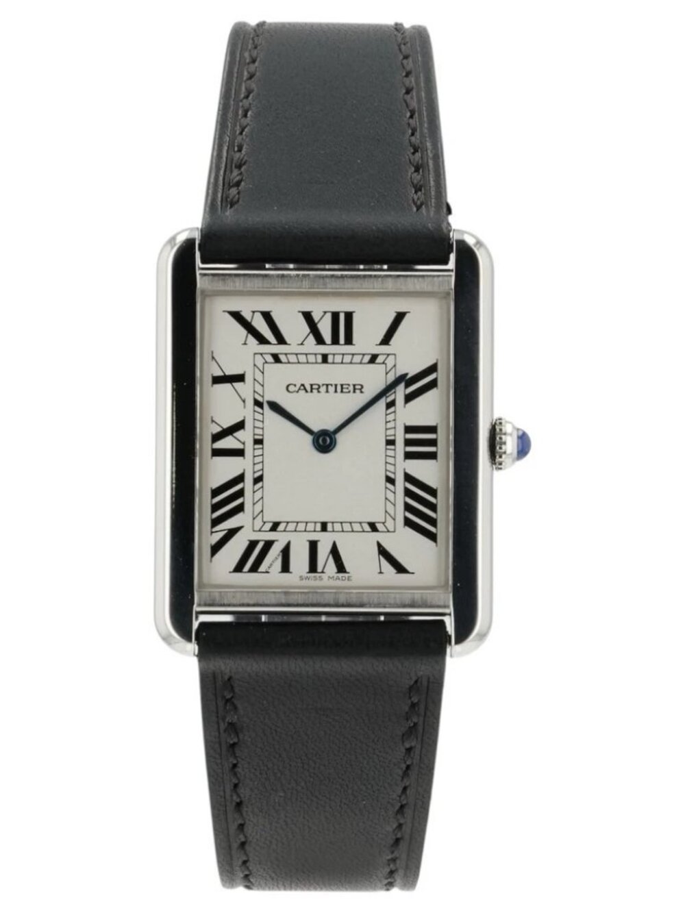 Cartier Tank Solo Silver Dial Stainless Steel 27x34mm Quartz Mens Watch W1018355